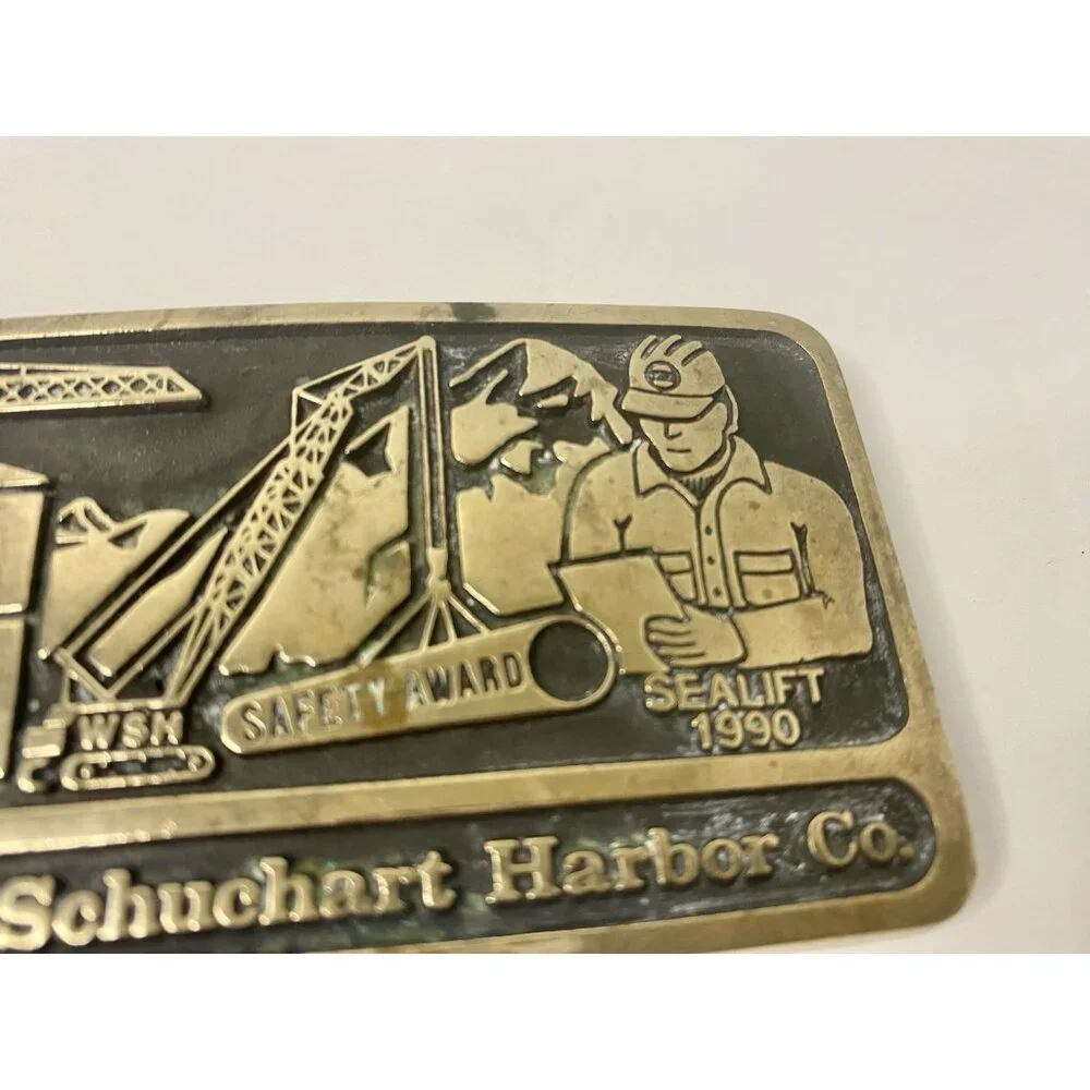 Brass Belt Buckle Wright Schuchart Harbor Co. 1990‎ Safety Award Vintage